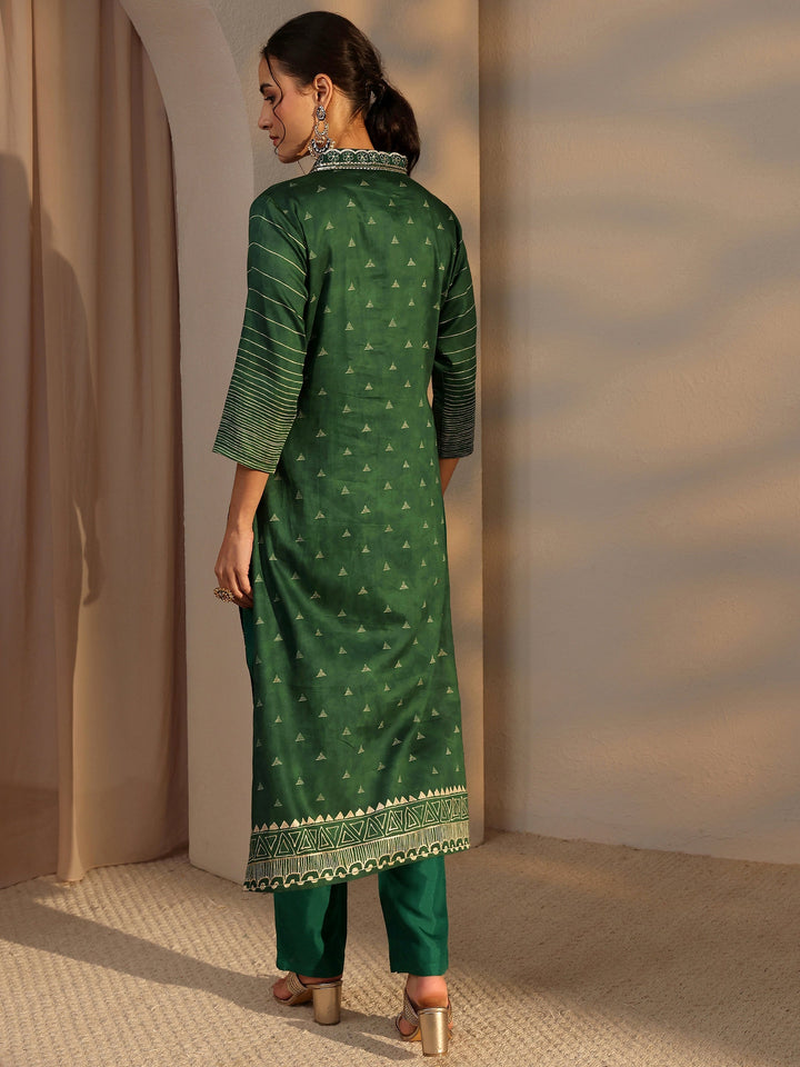 Green Floral Printed Cotton Straight Kurta