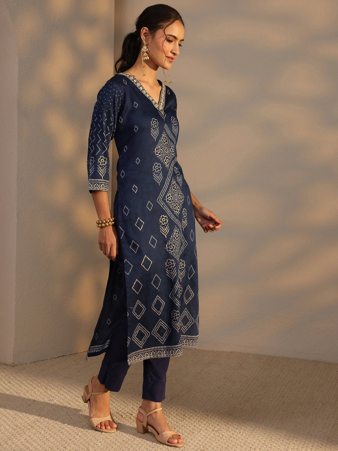 Blue Bandhani Printed Cotton Straight Kurta