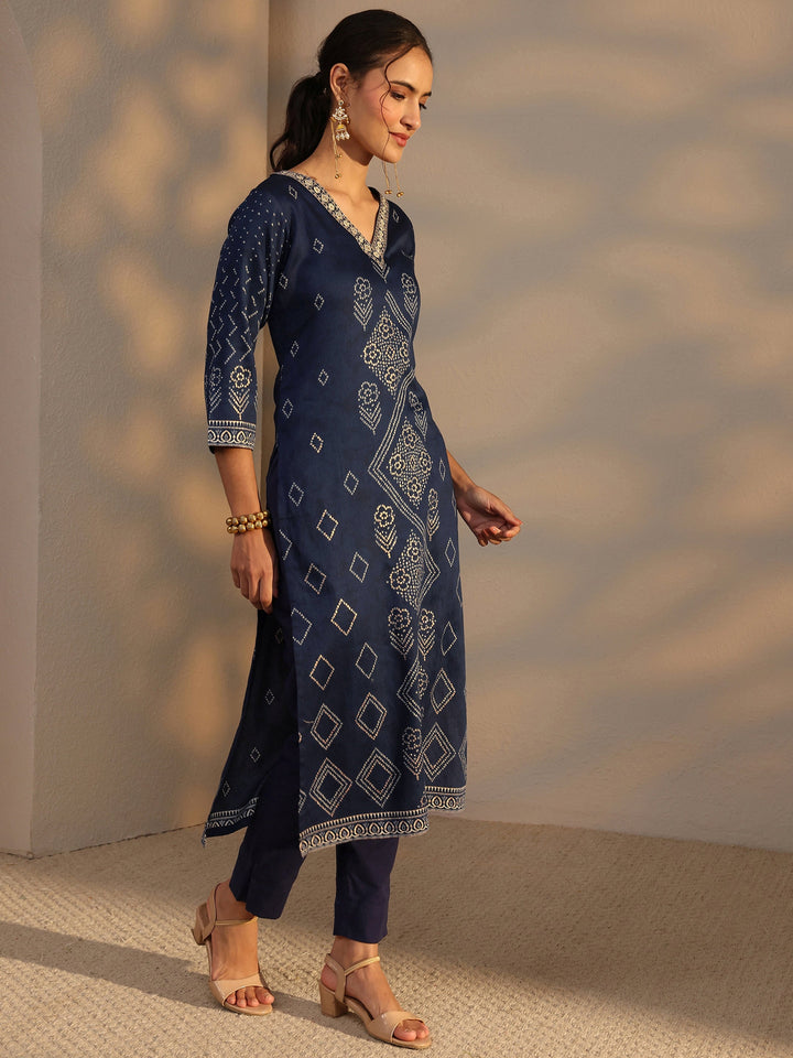 Blue Bandhani Printed Cotton Straight Kurta