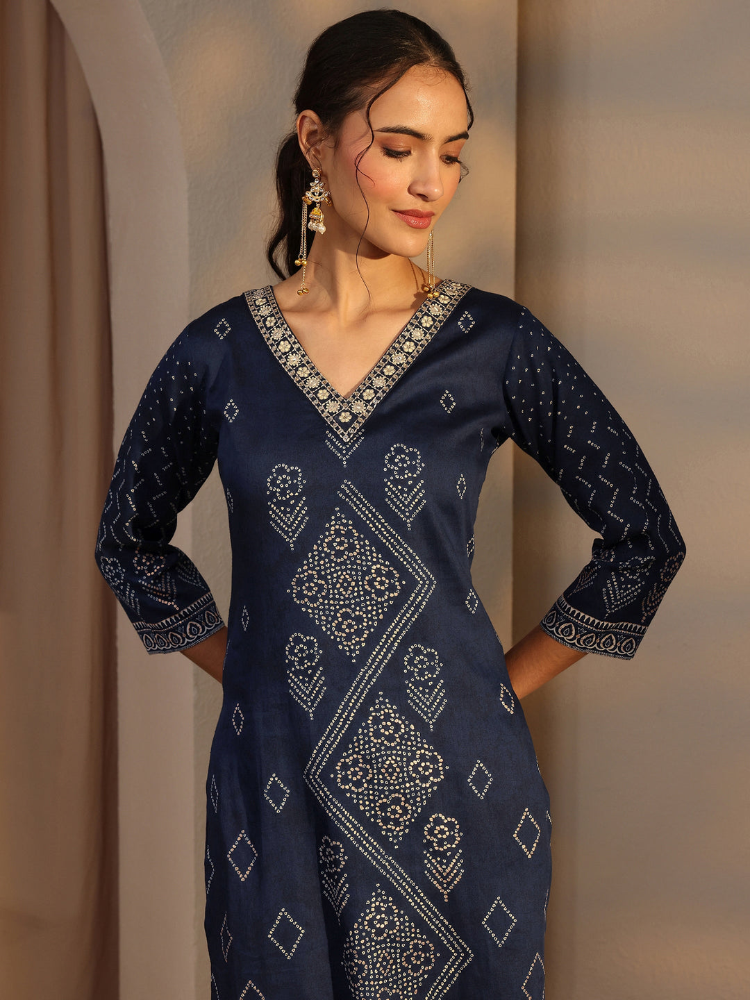 Blue Bandhani Printed Cotton Straight Kurta