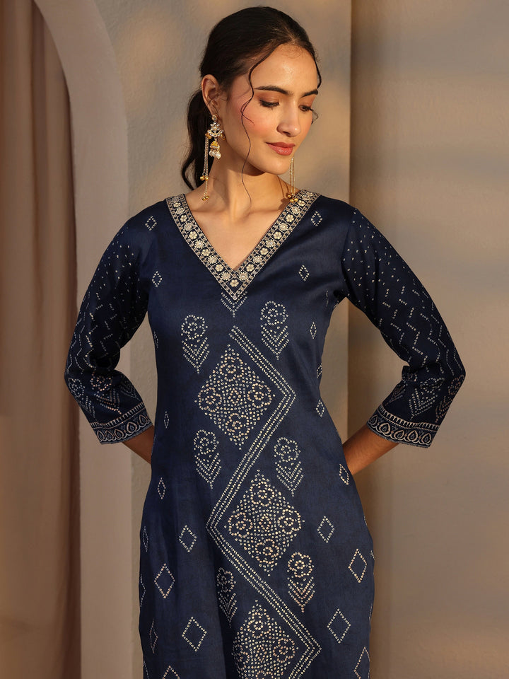 Blue Bandhani Printed Cotton Straight Kurta