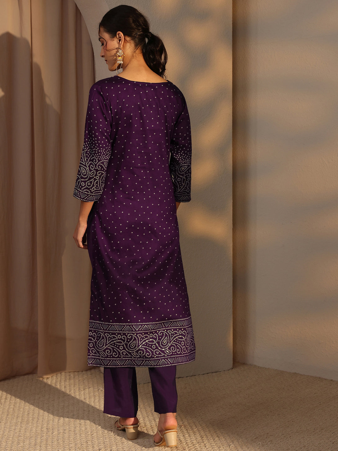 Burgundy Bandhani Printed Cotton Straight Kurta