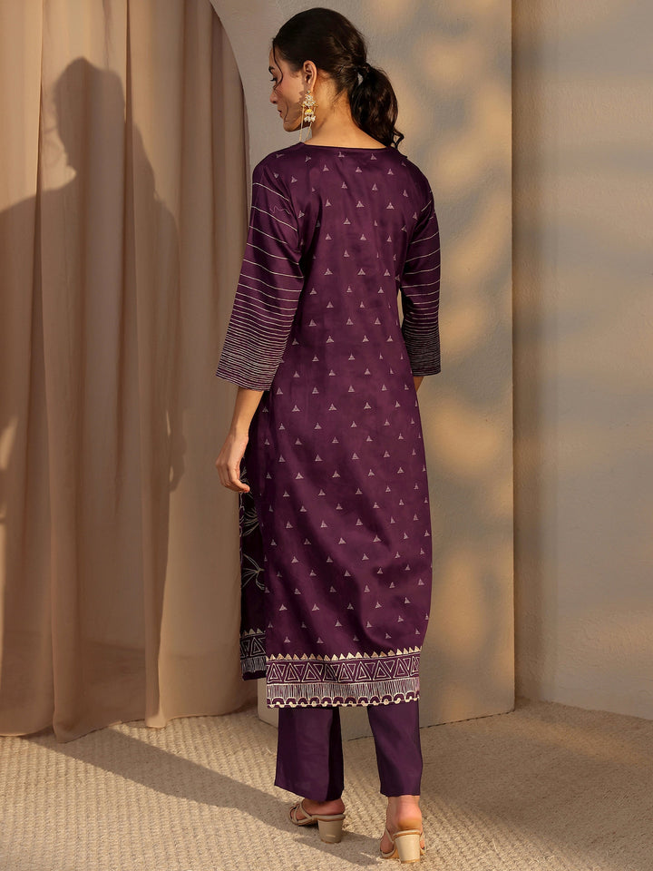 Burgundy Floral Printed Cotton Straight Kurta