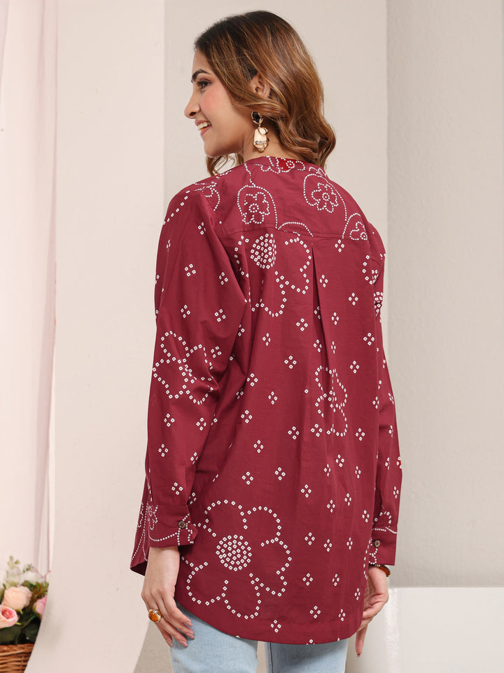 Libas Red Floral Printed Cotton Shirt