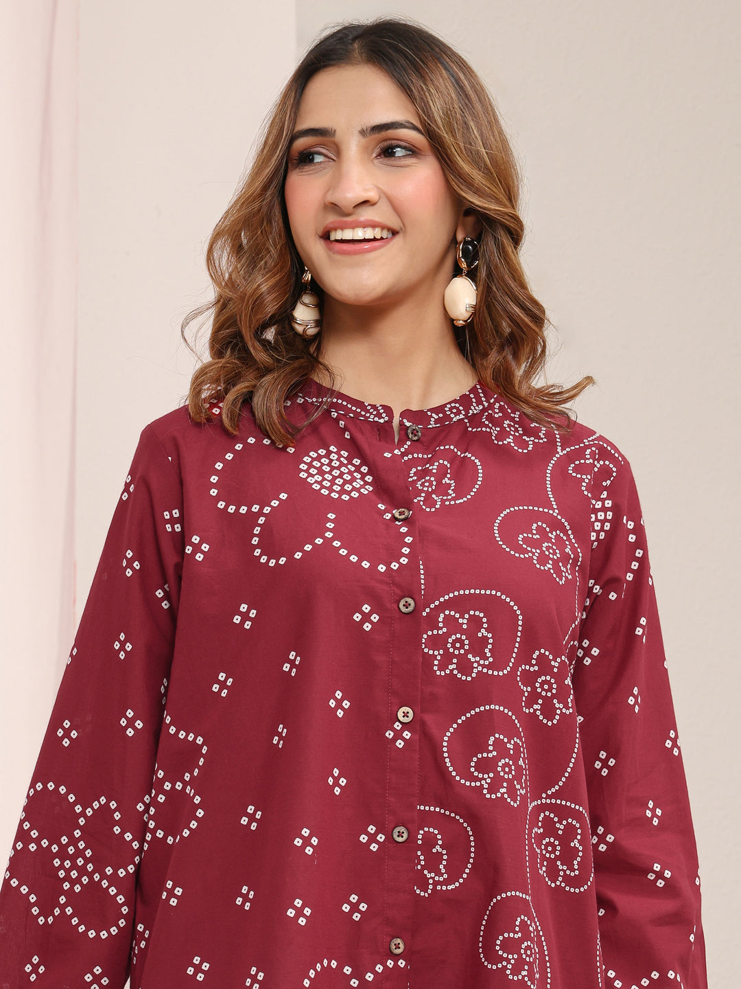Libas Red Floral Printed Cotton Shirt