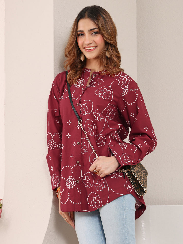 Libas Red Floral Printed Cotton Shirt