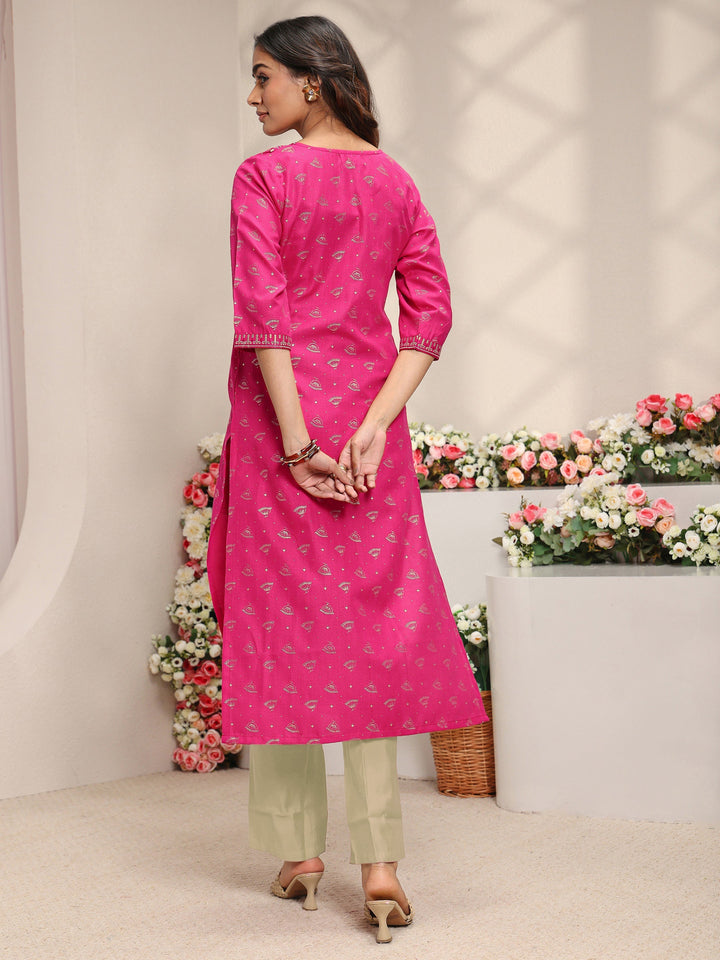 Pink Ethnic Motifs Printed Cotton Blend Straight Kurta