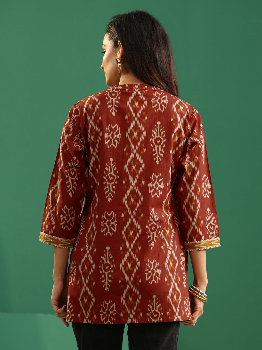 Libas Rust Brown Printed Cotton Short Kurti