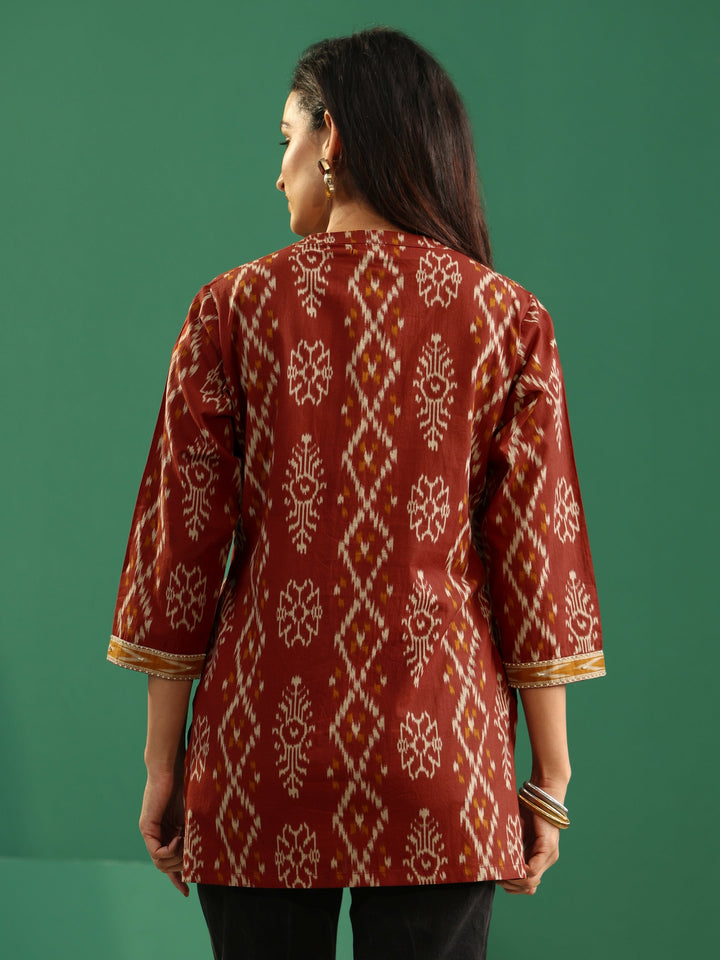 Libas Rust Brown Printed Cotton Short Kurti
