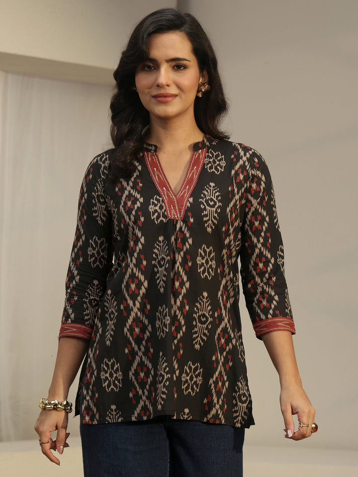 Libas Black Printed Cotton Short Kurti