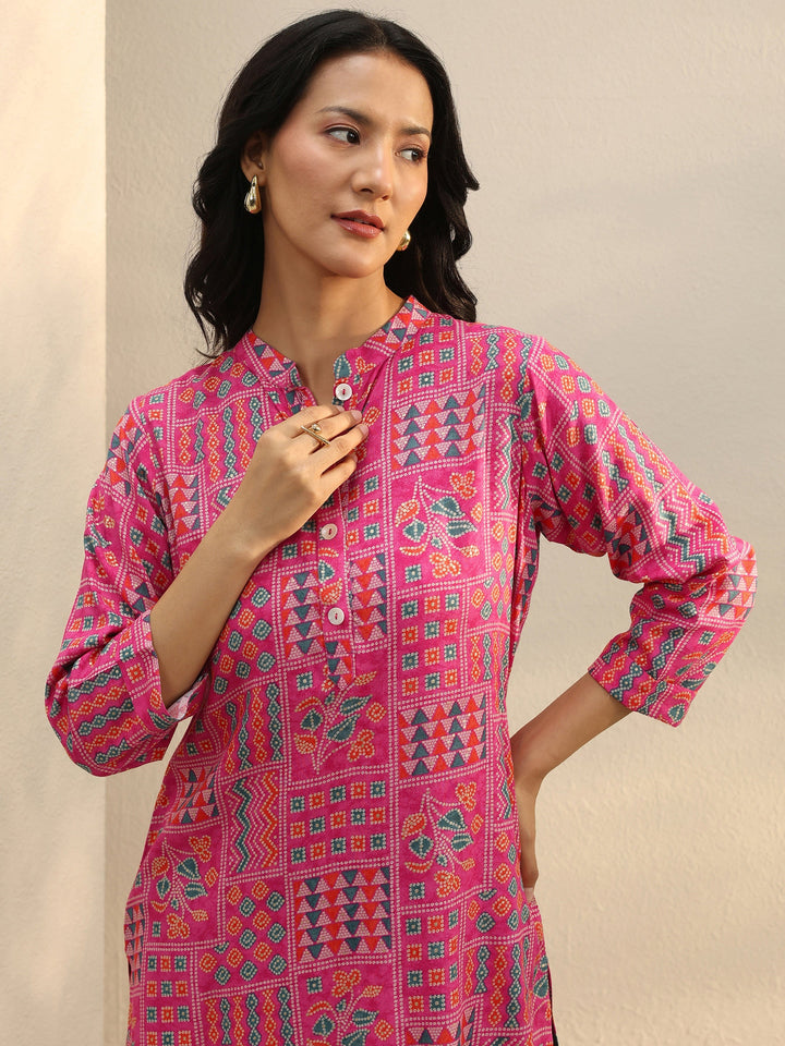 Pink Multi Printed Rayon Straight Tunic