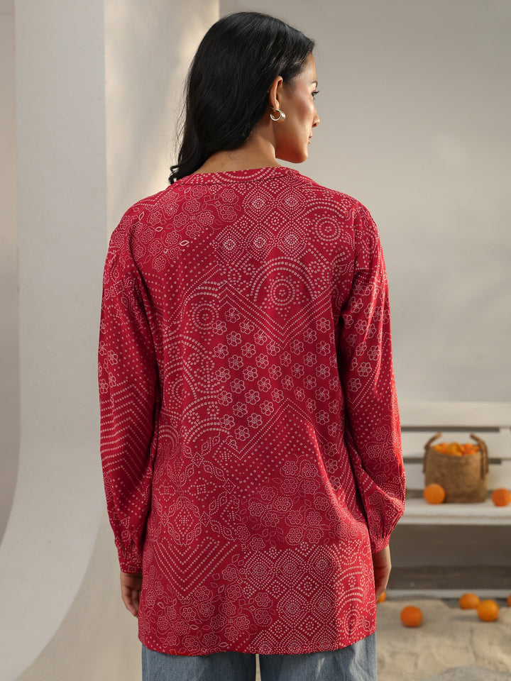 Red Bandhani Printed Silk Blend Shirt