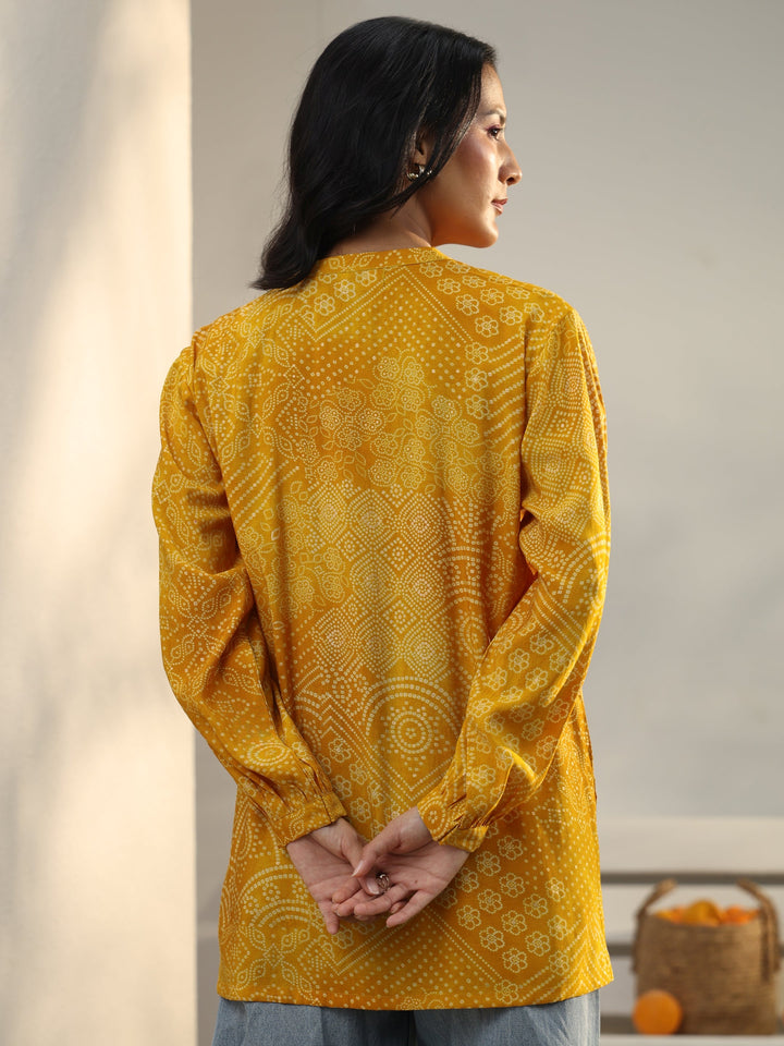 Yellow Bandhani Printed Silk Blend Shirt