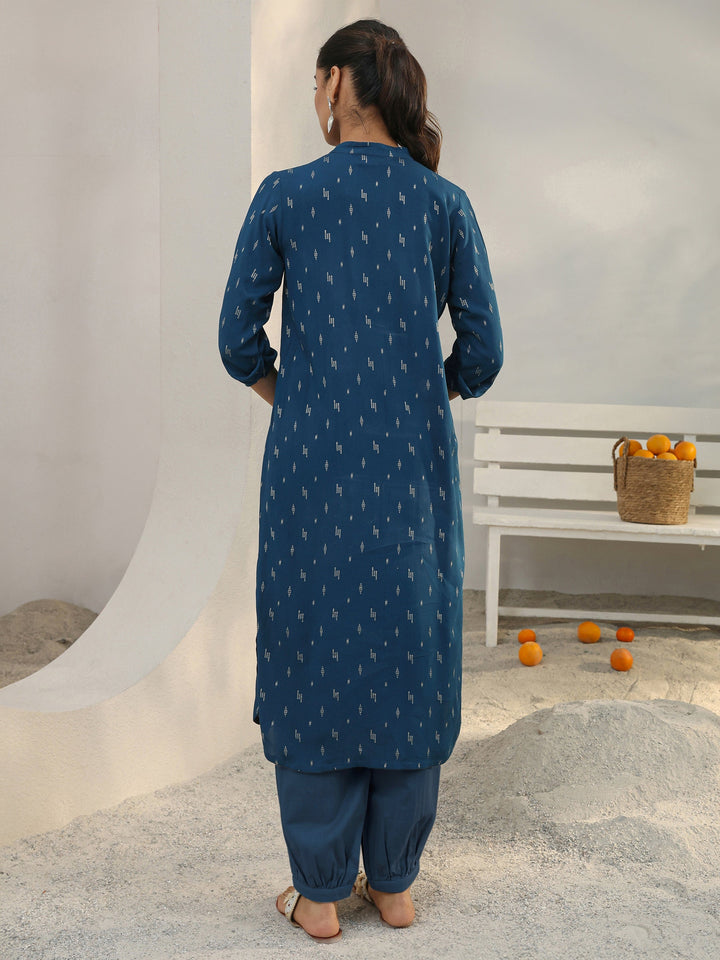 Blue Woven Design Rayon Straight Kurta