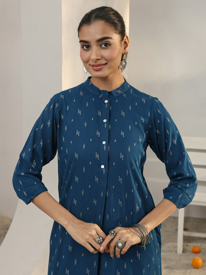 Blue Woven Design Rayon Straight Kurta
