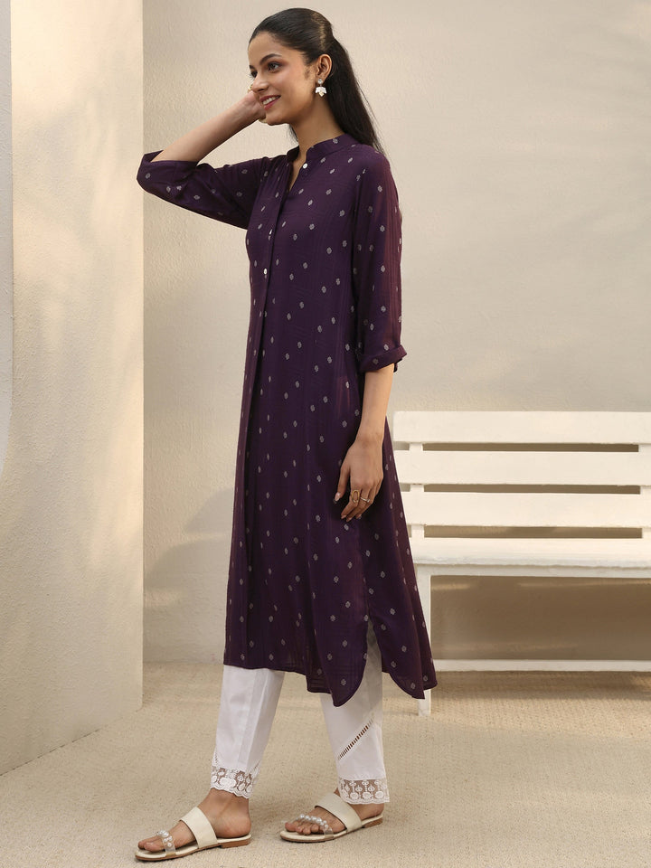 Burgundy Woven Design Rayon Straight Kurta