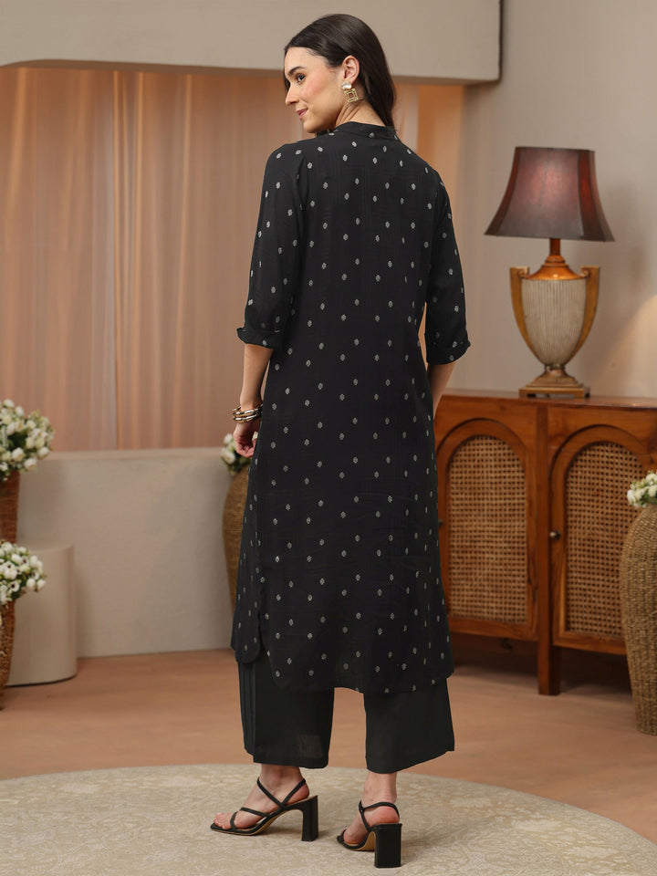 Black Woven Design Rayon Straight Kurta