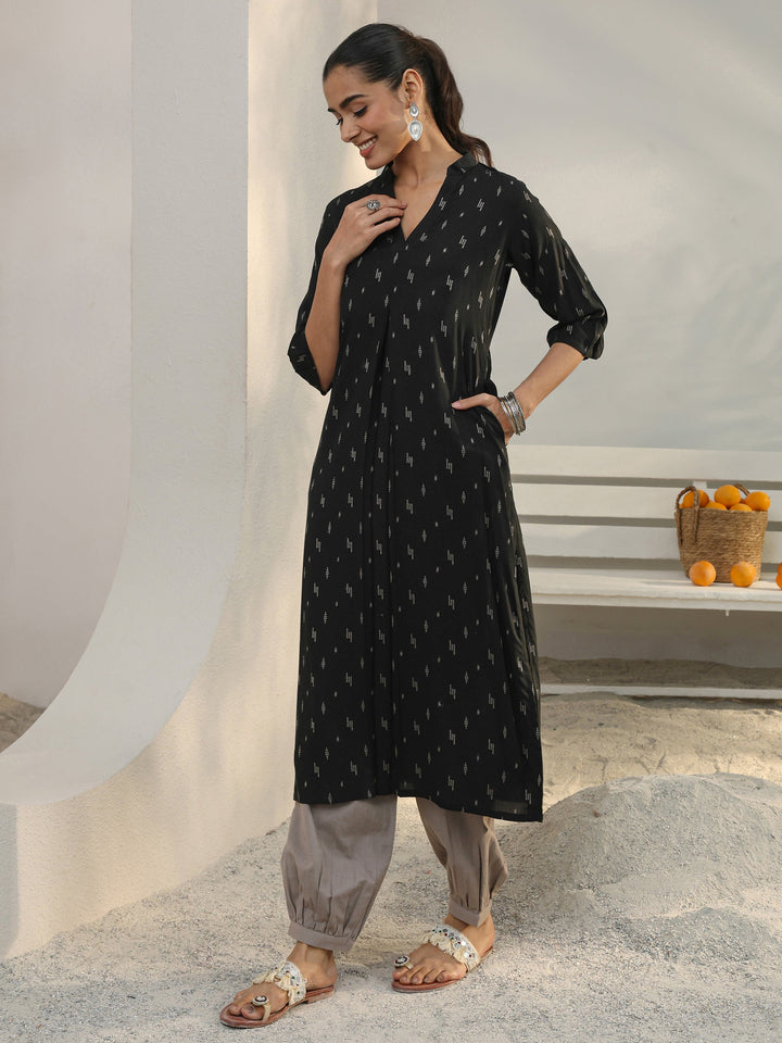 Black Woven Design Rayon Straight Kurta
