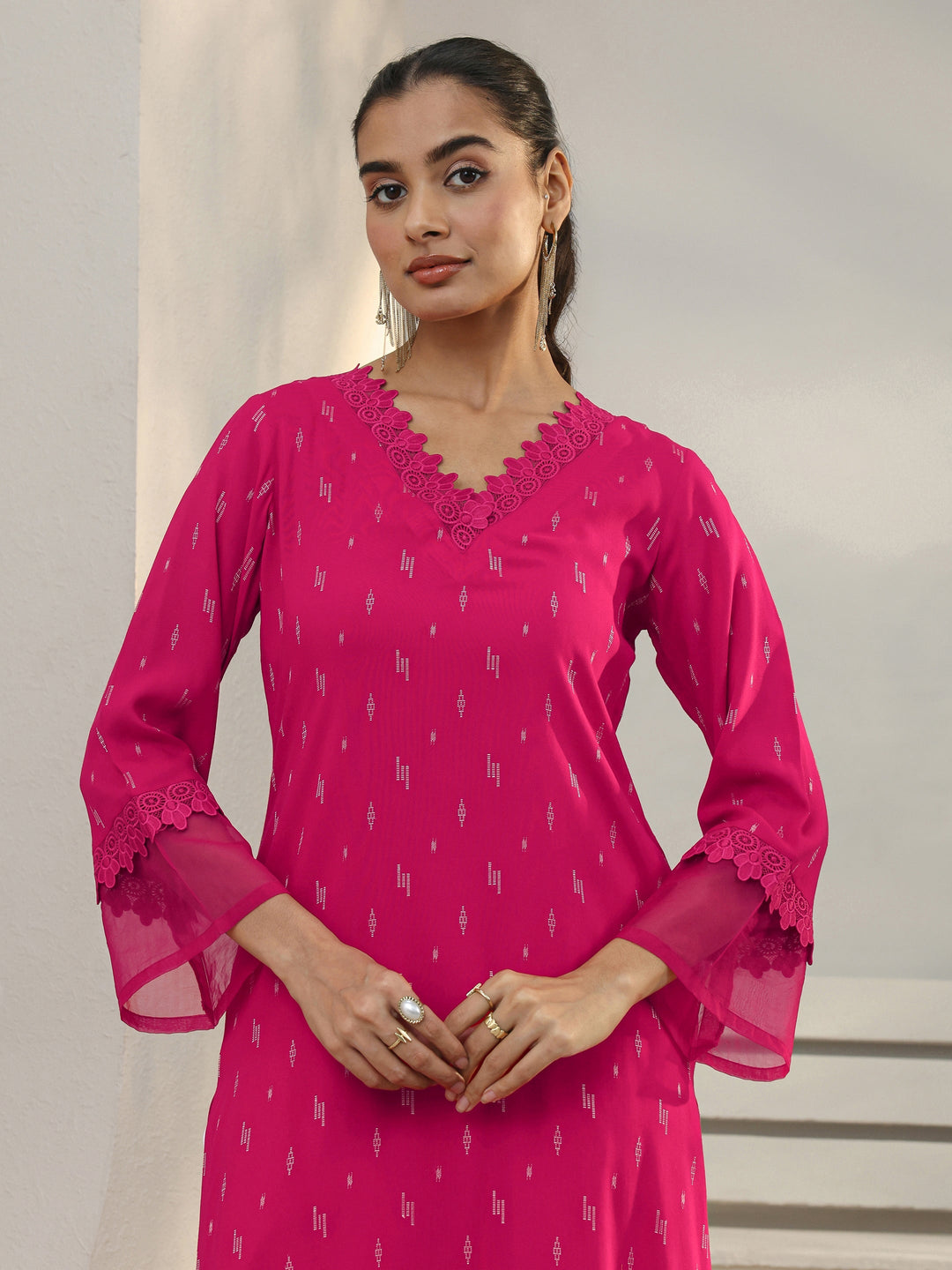 Pink Woven Design Rayon Straight Kurta