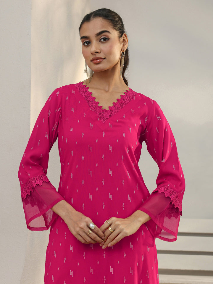 Pink Woven Design Rayon Straight Kurta