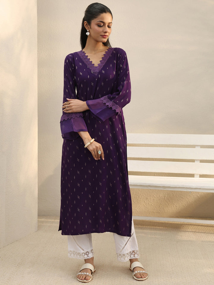 Purple Woven Design Rayon Straight Kurta