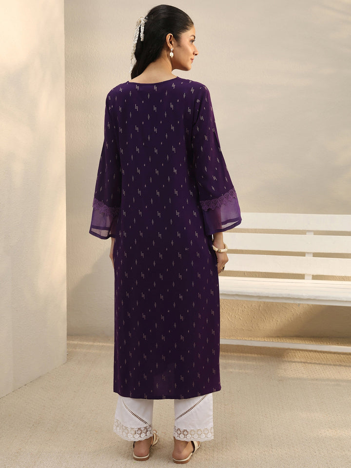 Purple Woven Design Rayon Straight Kurta