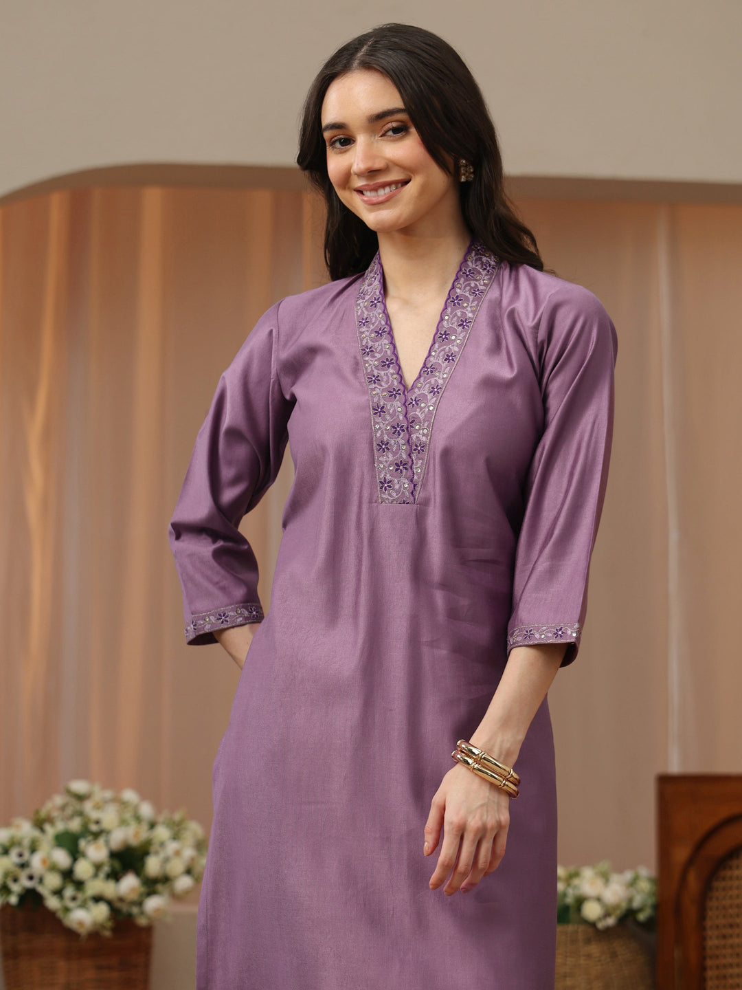 Off White Abstract Printed Panelled A-Line Kurta