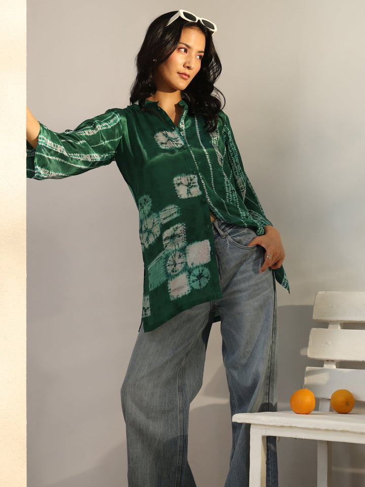 Green Geometric Printed Crepe Shirt