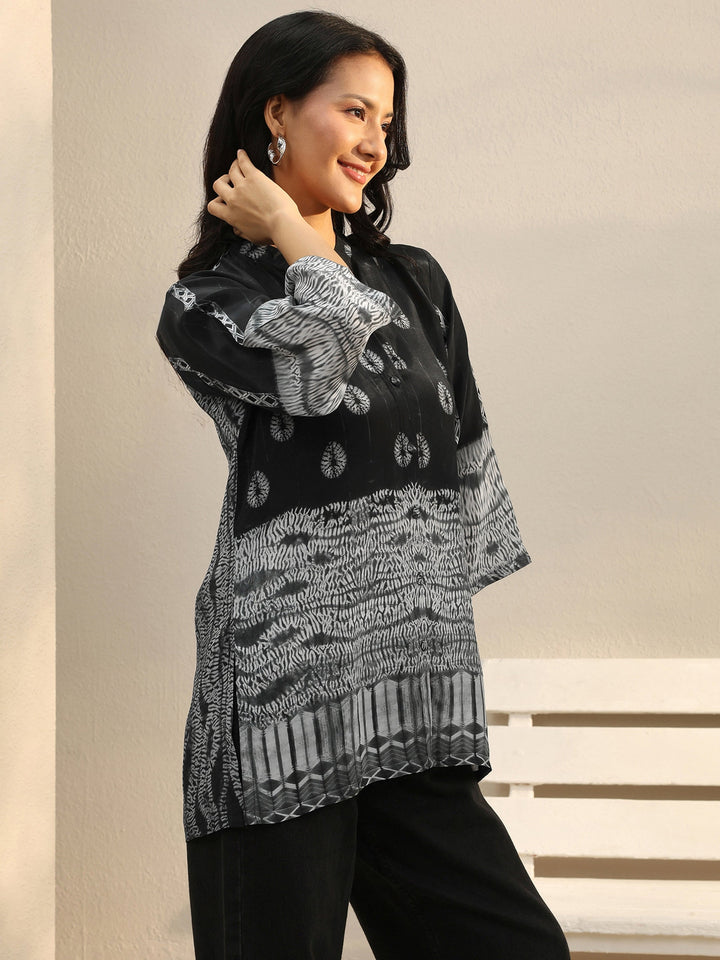 Black Abstract Printed Crepe Shirt