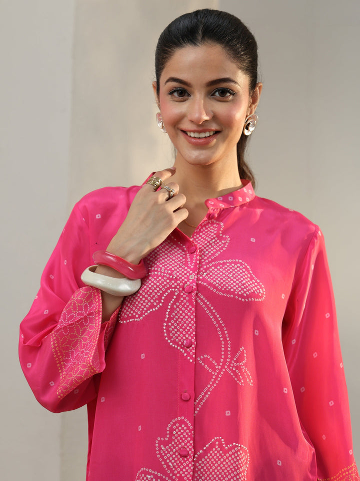 Pink Bandhani Printed Crepe Shirt