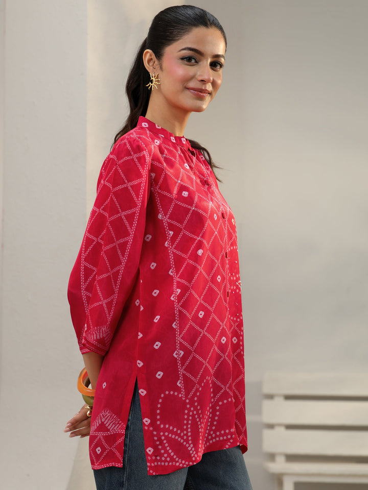 Pink Bandhani Printed Crepe Shirt