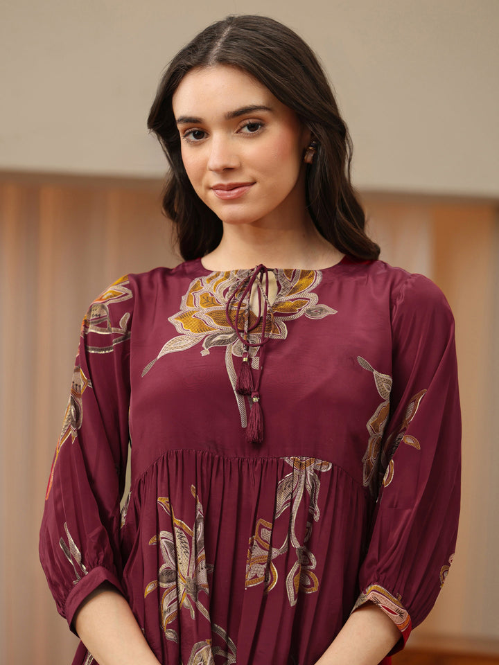 Red Floral Printed Rayon A-Line Short Kurti