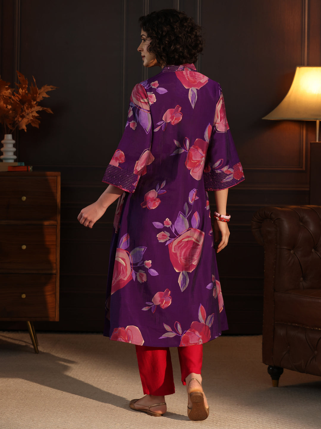 Libas Purple Floral printed A-Line Kurta