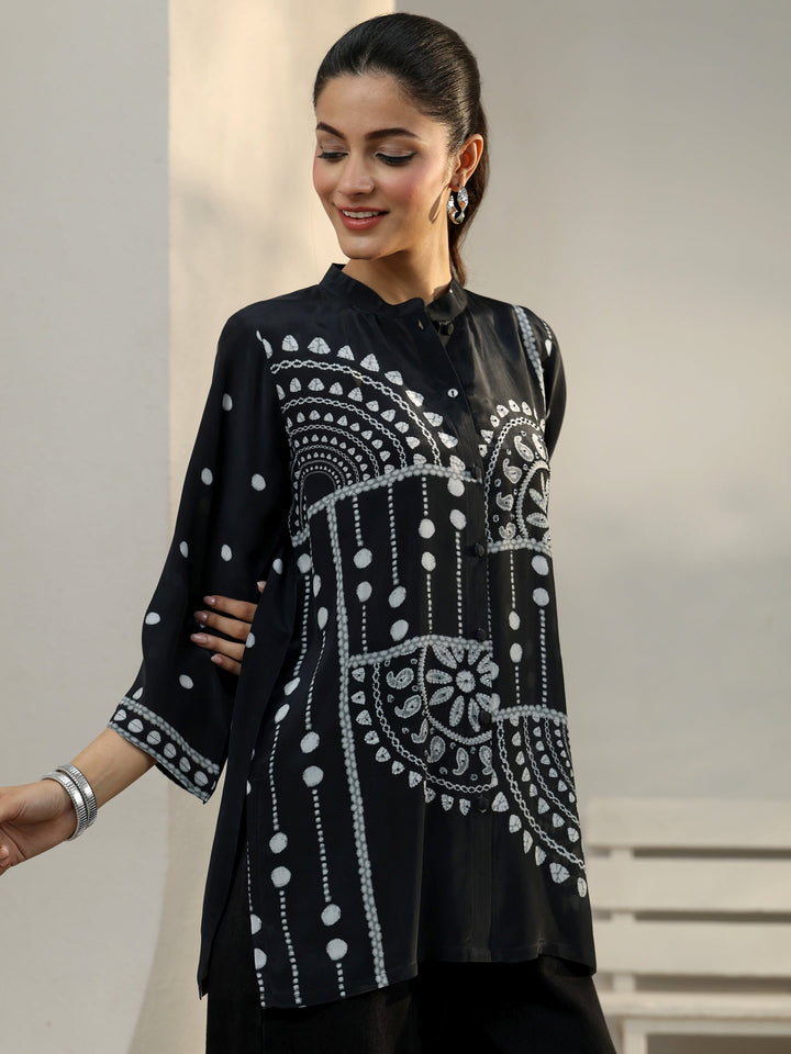 Black Ethnic Printed Crepe Shirt