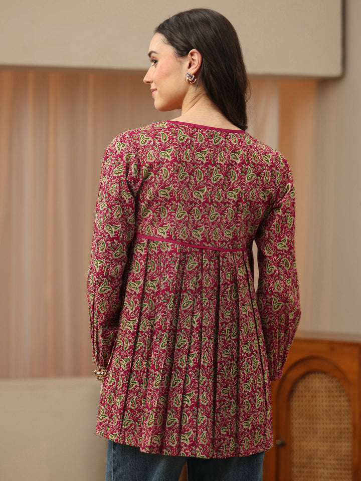 Pink Printed Cotton Empire Top