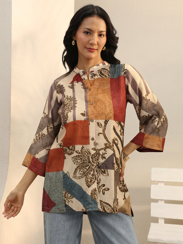 Multi Colour Floral Printed Linen Shirt