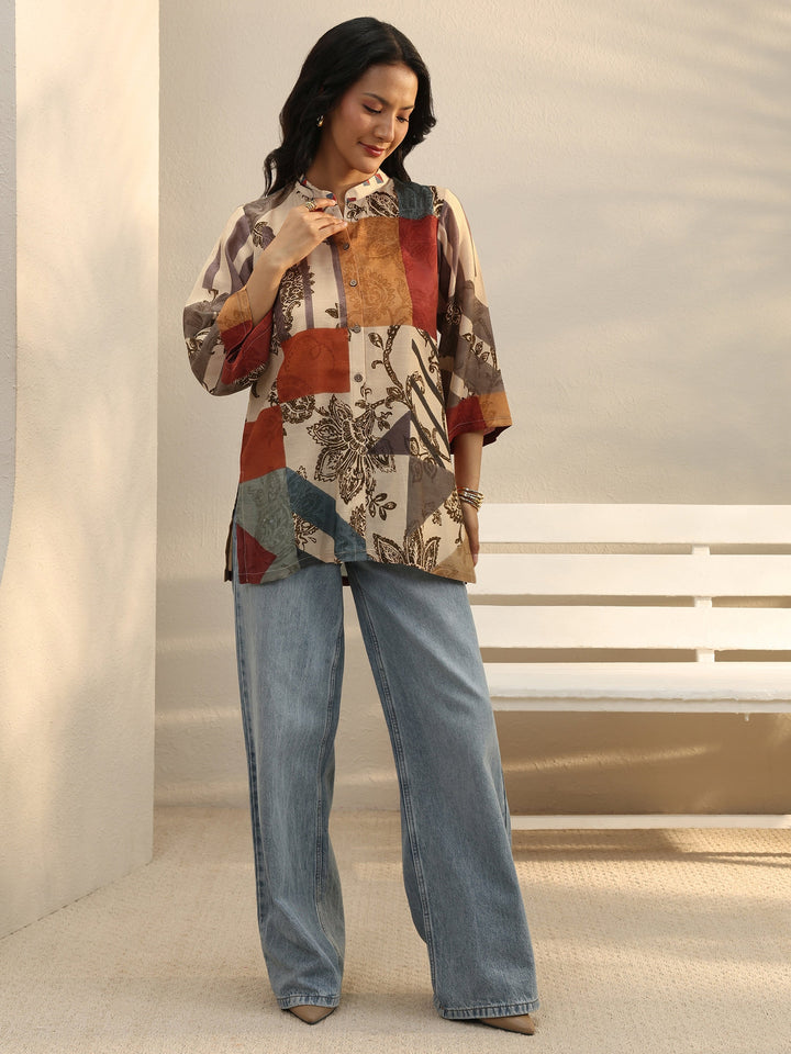 Multi Colour Floral Printed Linen Shirt