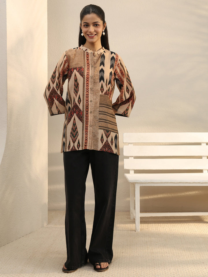 Multi Colour Ethnic Printed Linen Shirt