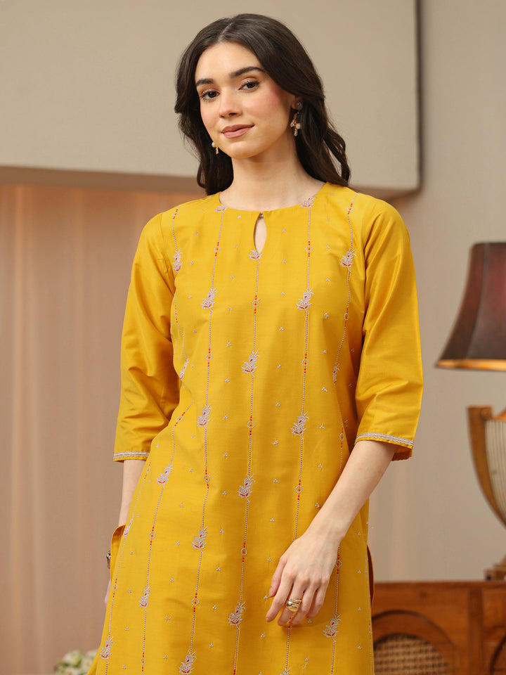 Sunglow Yellow Embroidered Silk Blend Straight Kurta