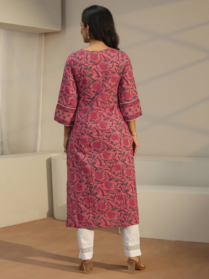 Libas Coral Floral Printed Cotton Straight Kurta