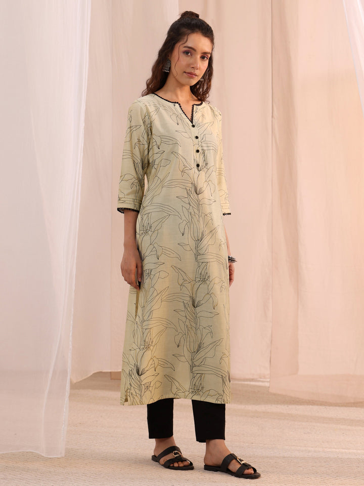 Libas Off White Floral Printed Silk Blend Straight Kurta