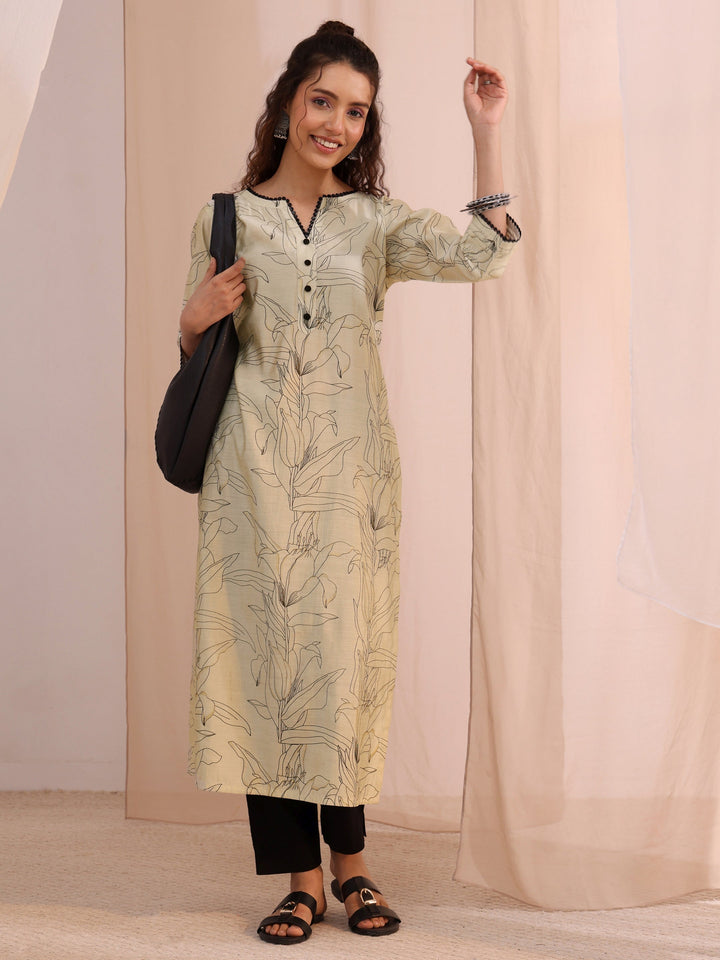 Libas Off White Floral Printed Silk Blend Straight Kurta