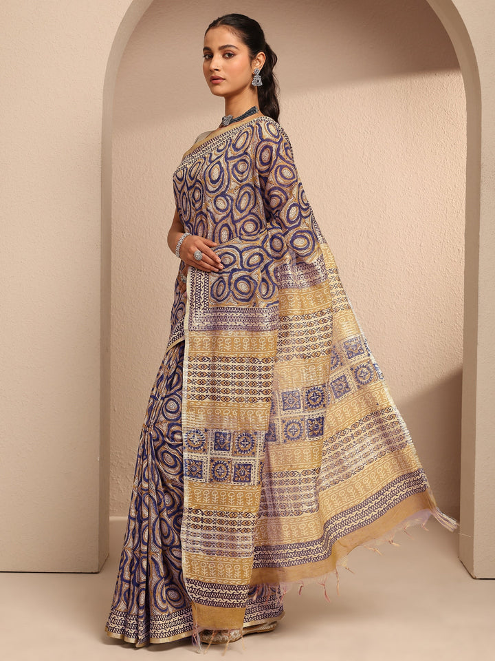 Mustard Printed Cotton Saree With Unstitched Blouse Piece