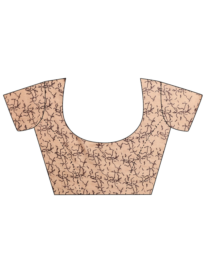 Rust Printed Cotton Saree With Unstitched Blouse Piece