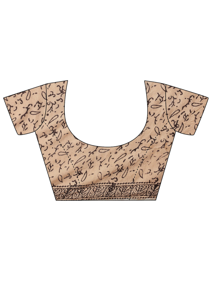 Mustard Block Printed Cotton Saree With Unstitched Blouse Piece