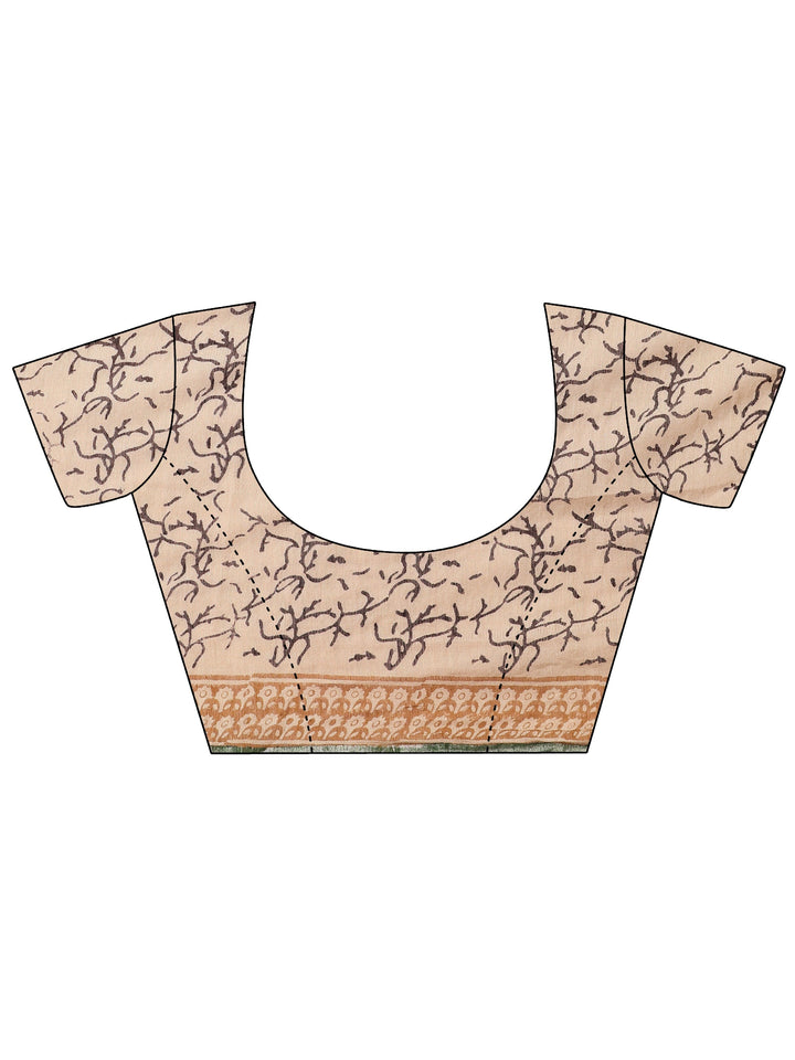 Green Printed Cotton Saree With Unstitched Blouse Piece