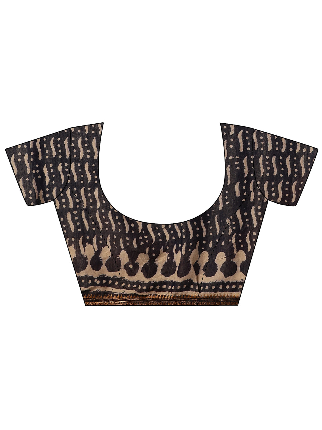 Navy Blue Printed Cotton Saree With Unstitched Blouse Piece