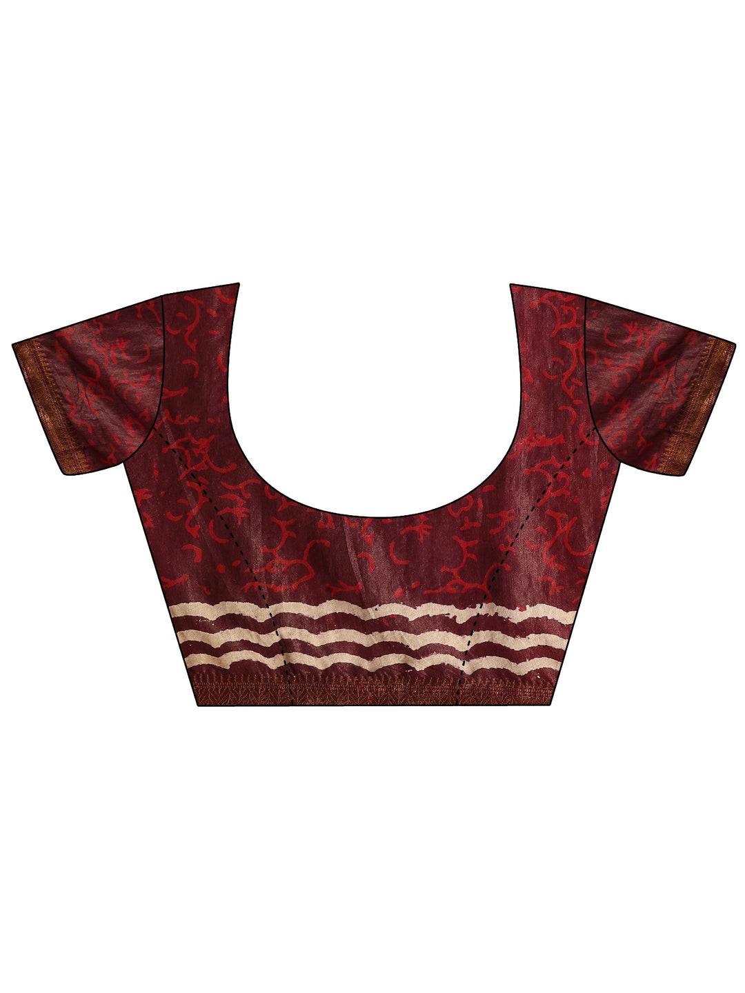 Maroon Printed Cotton Bagh Saree With Unstitched Blouse Piece