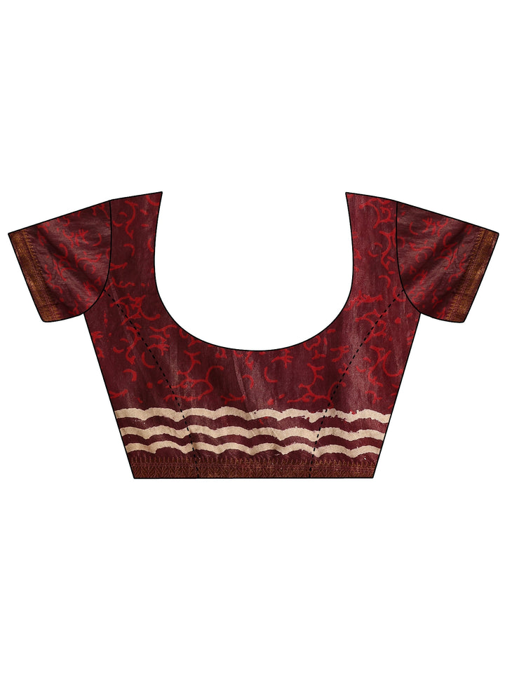 Maroon Printed Cotton Bagh Saree With Unstitched Blouse Piece