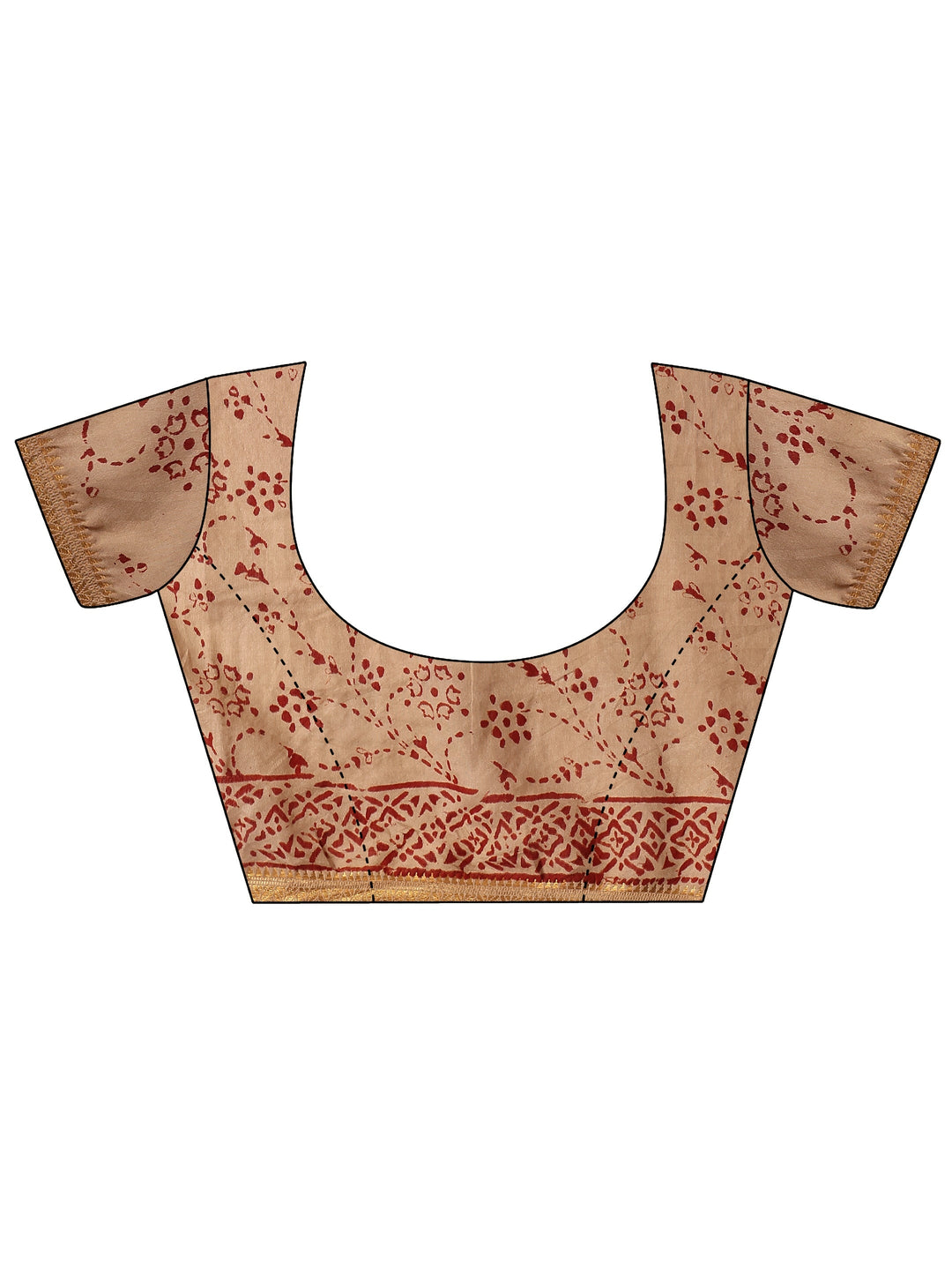Beige Printed Cotton Saree With Unstitched Blouse Piece